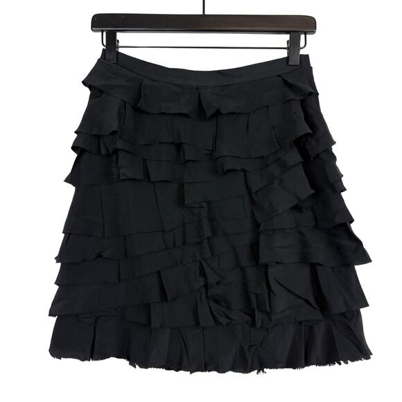 Club Monaco Black Tiered Mini 100% Silk Skirt - 0 - Picture 1 of 7